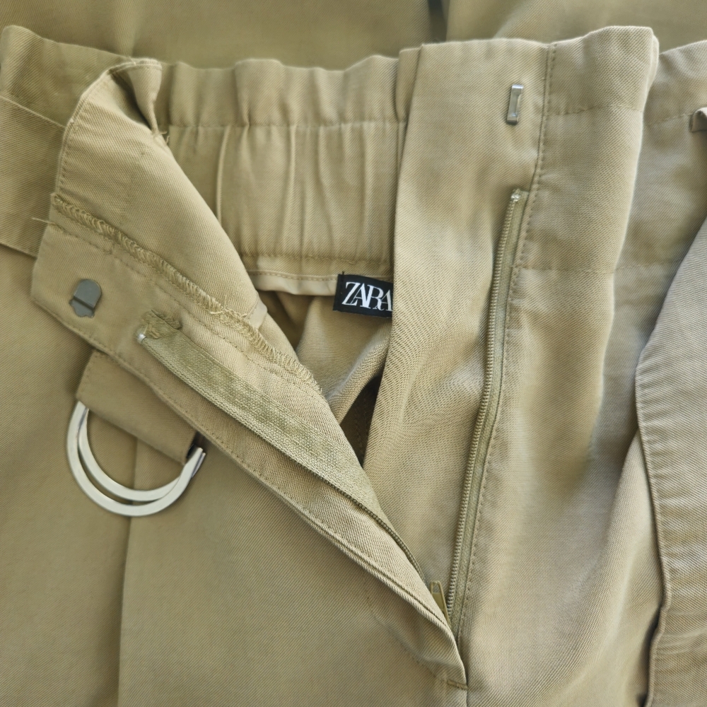 Zara Baggy High waisted Belted Olive Pant Size Small - Picture 13 of 13